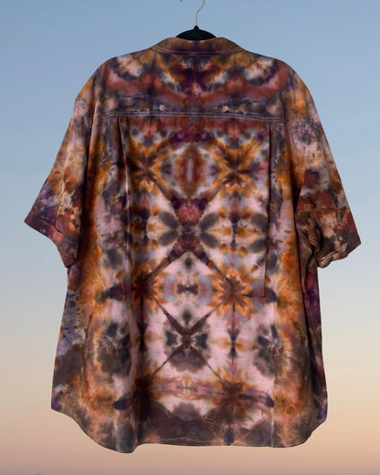 Short Sleeve Button Down Shirt - Shibori Plum - 2XL