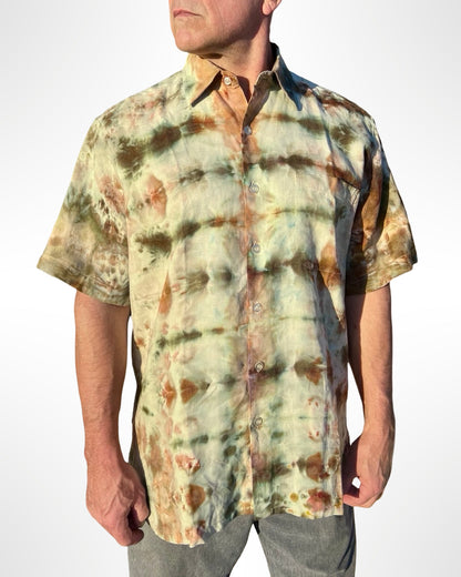 Tie Dye Short Sleeve Men's Button Down Shirt - L