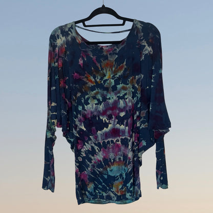 Reverse Tie Dye Long Sleeve Dolman Top - One Size