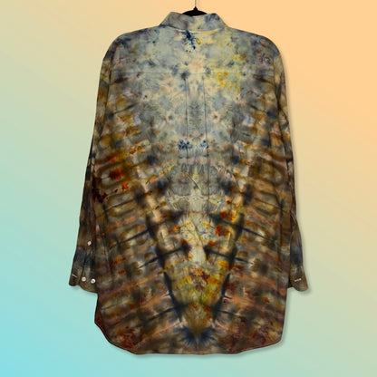 Tie Dye Long Sleeve Men's Button Work Shirt - Golden Brown - M