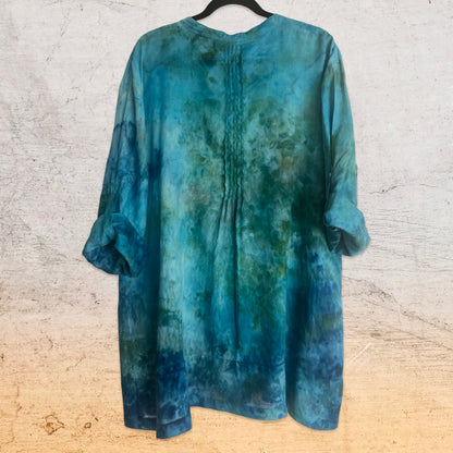 Tie Dye Linen Tunic - Caribbean Blue - L