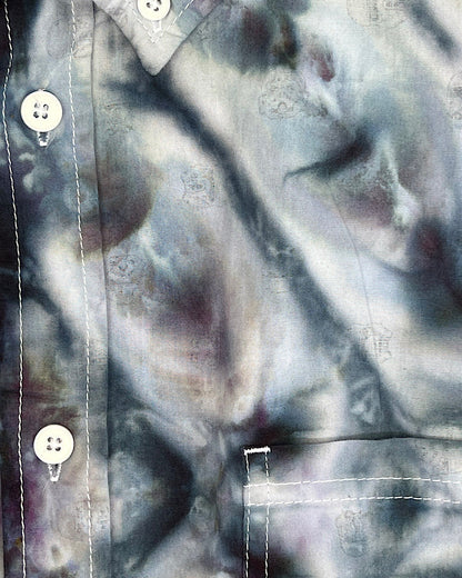 Tie Dye Short Sleeve Button Down Shirt - Dark Star - 2XL