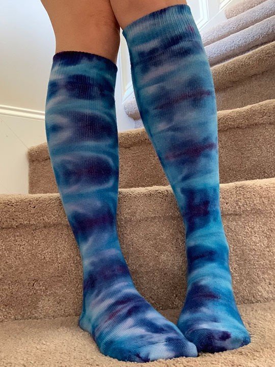 Blue Ice Dye Organic Cotton Knee High Socks