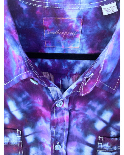 Short Sleeve Button Down Shirt - Plum Side Fans - 2XL