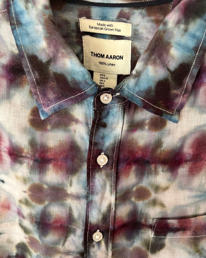 Short Sleeve Button Down Shirt - Linen Kaleidoscope - L