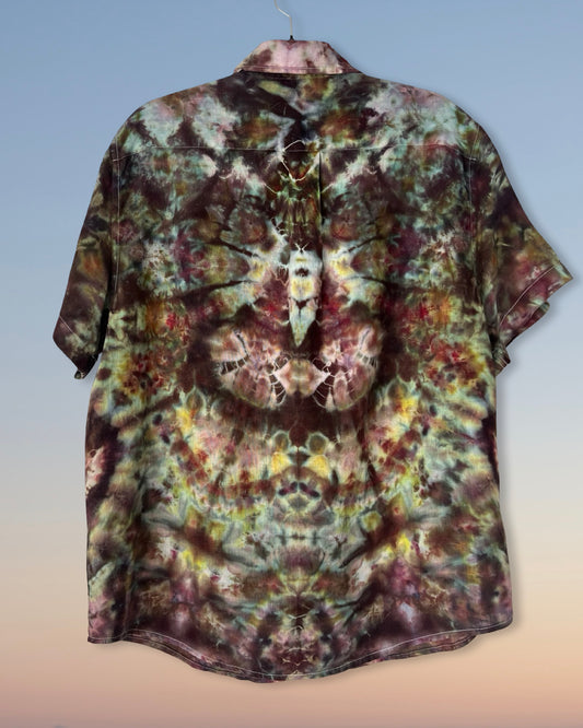 Short Sleeve Button Down Shirt - Linen Kaleidoscope - L