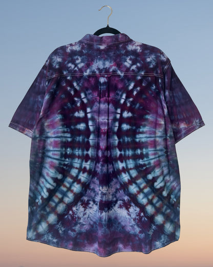 Short Sleeve Button Down Shirt - Plum Side Fans - 2XL