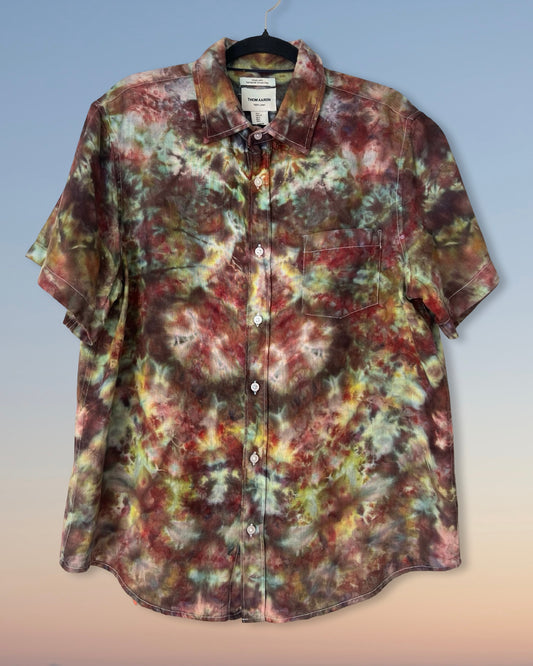 Short Sleeve Button Down Shirt - Linen Kaleidoscope - L