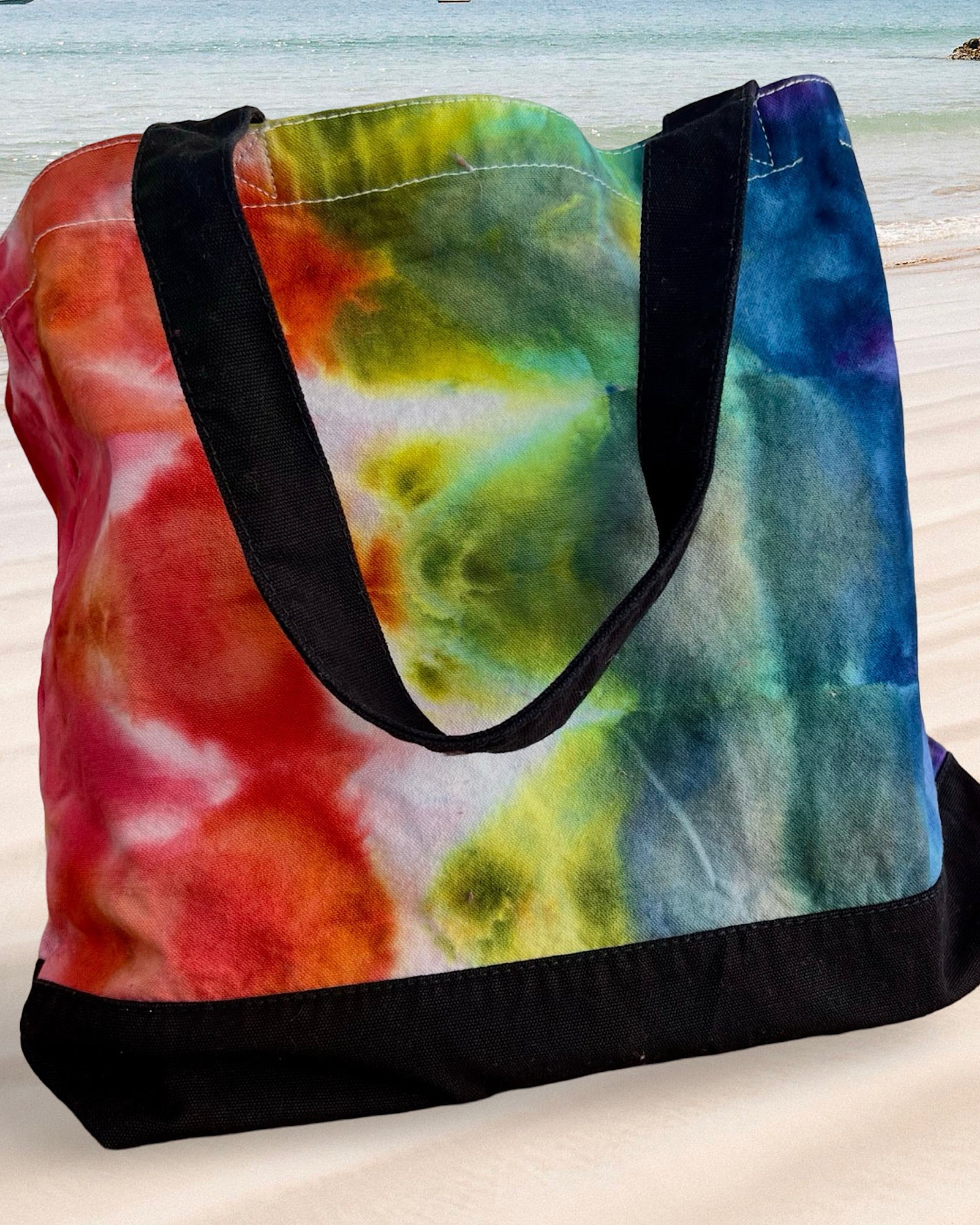 ice dye canvas tote bag rainbow