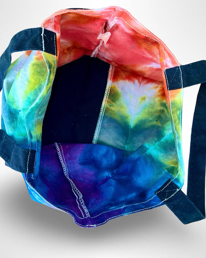 ice dye canvas tote bag rainbow inside