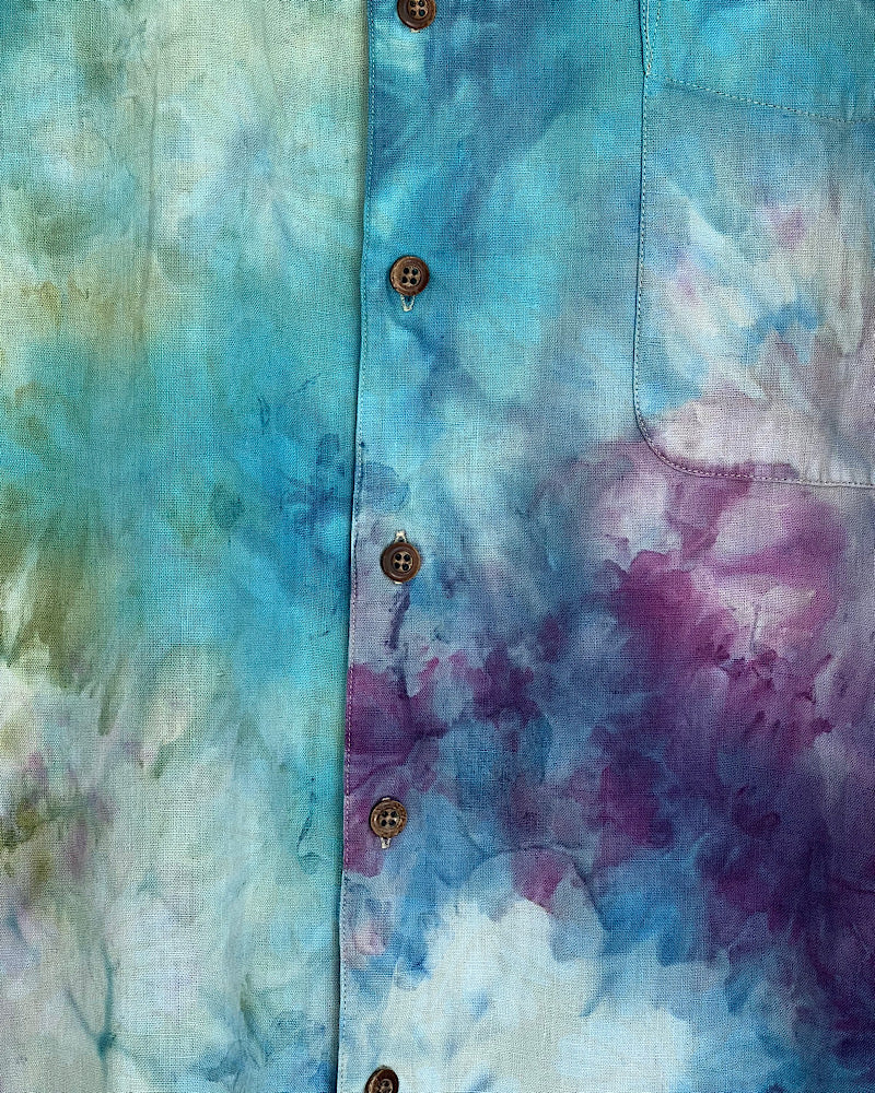 ice dyed blue purple green short sleeve button down shirt 2xl buttons