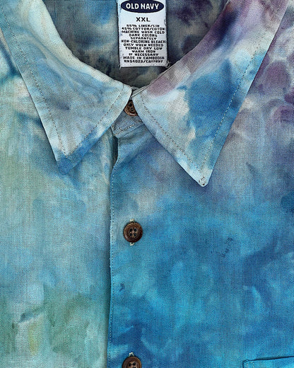 ice dyed blue purple green short sleeve button down shirt 2xl label