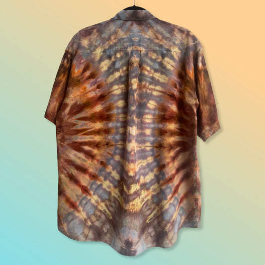ice dyed side fan fold linen button down