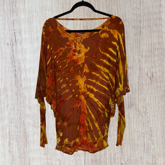 Reverse Tie Dye Long Sleeve Dolman Top - One Size