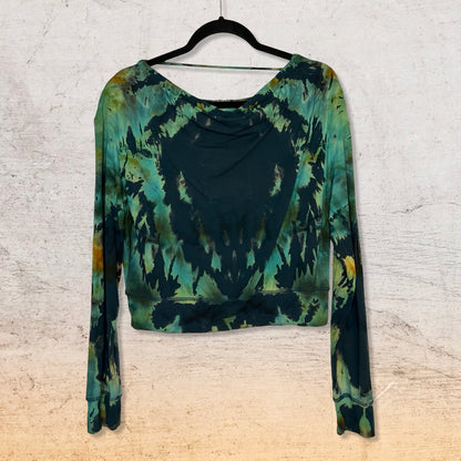 Reverse Tie Dye Cropped Cowl Neck Long Sleeve - Small