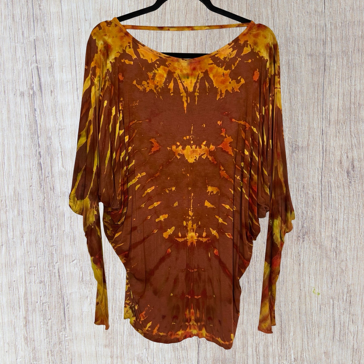 Reverse Tie Dye Long Sleeve Dolman Top - One Size