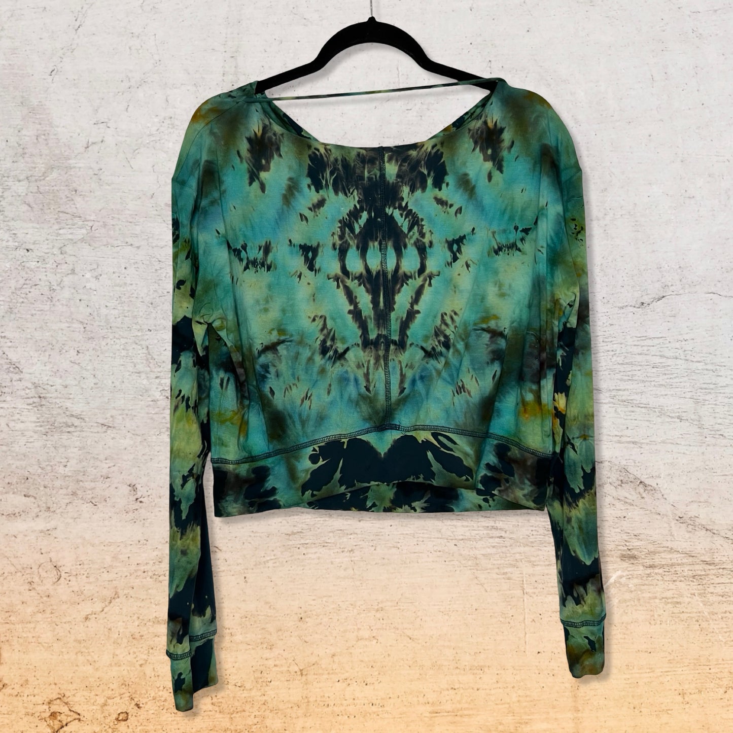 Reverse Tie Dye Cropped Cowl Neck Long Sleeve - Small