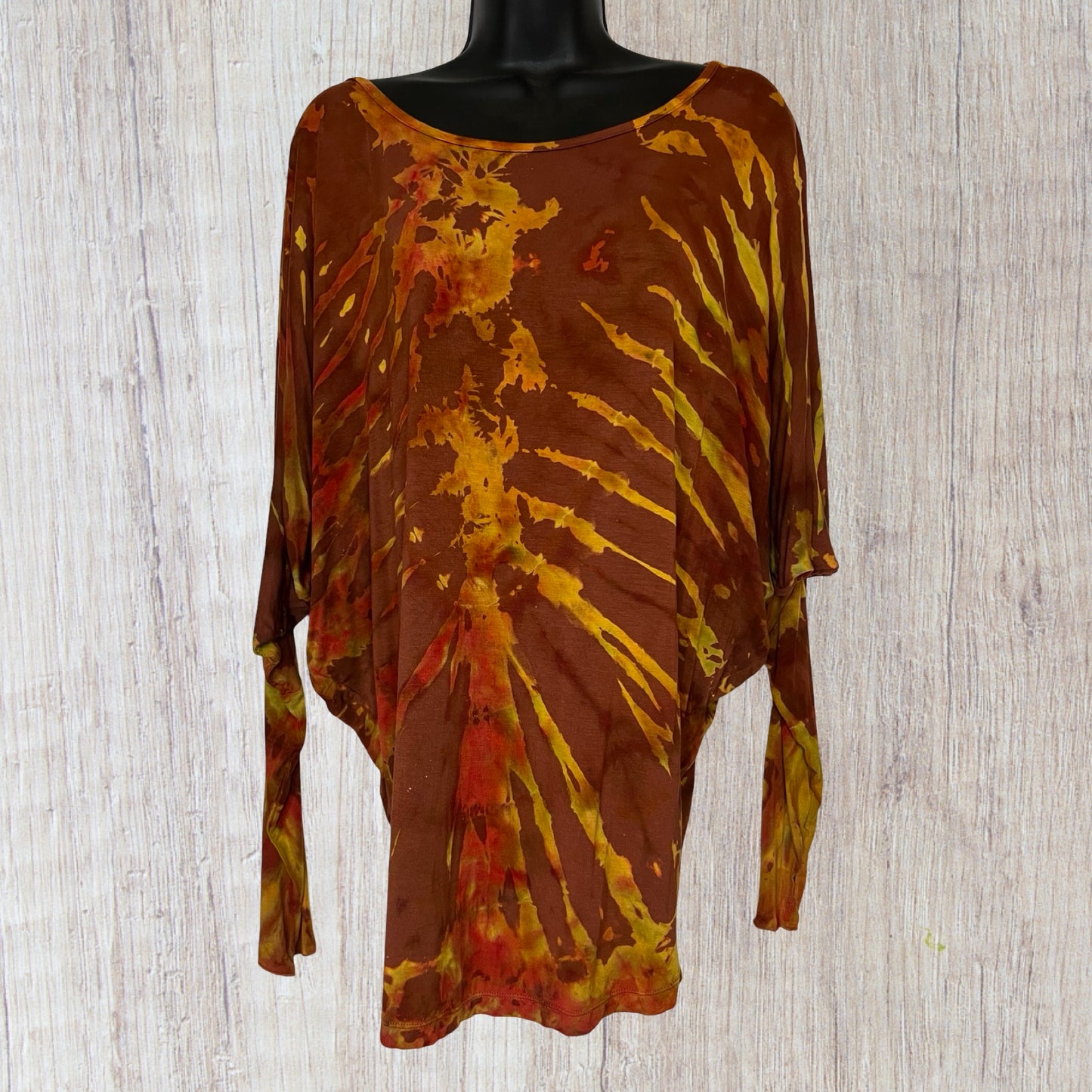 Reverse Tie Dye Long Sleeve Dolman Top - One Size