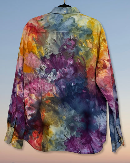 Colorful tie-dye shirt on a plain background
