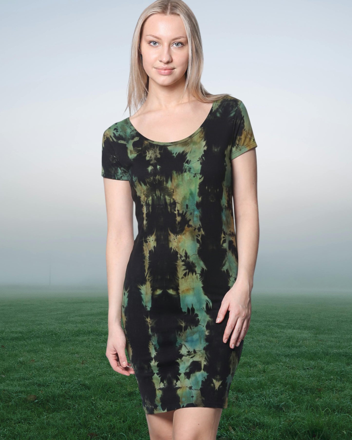 Reverse Dyed Bamboo Organic Tee Dress - Green Faerie - L