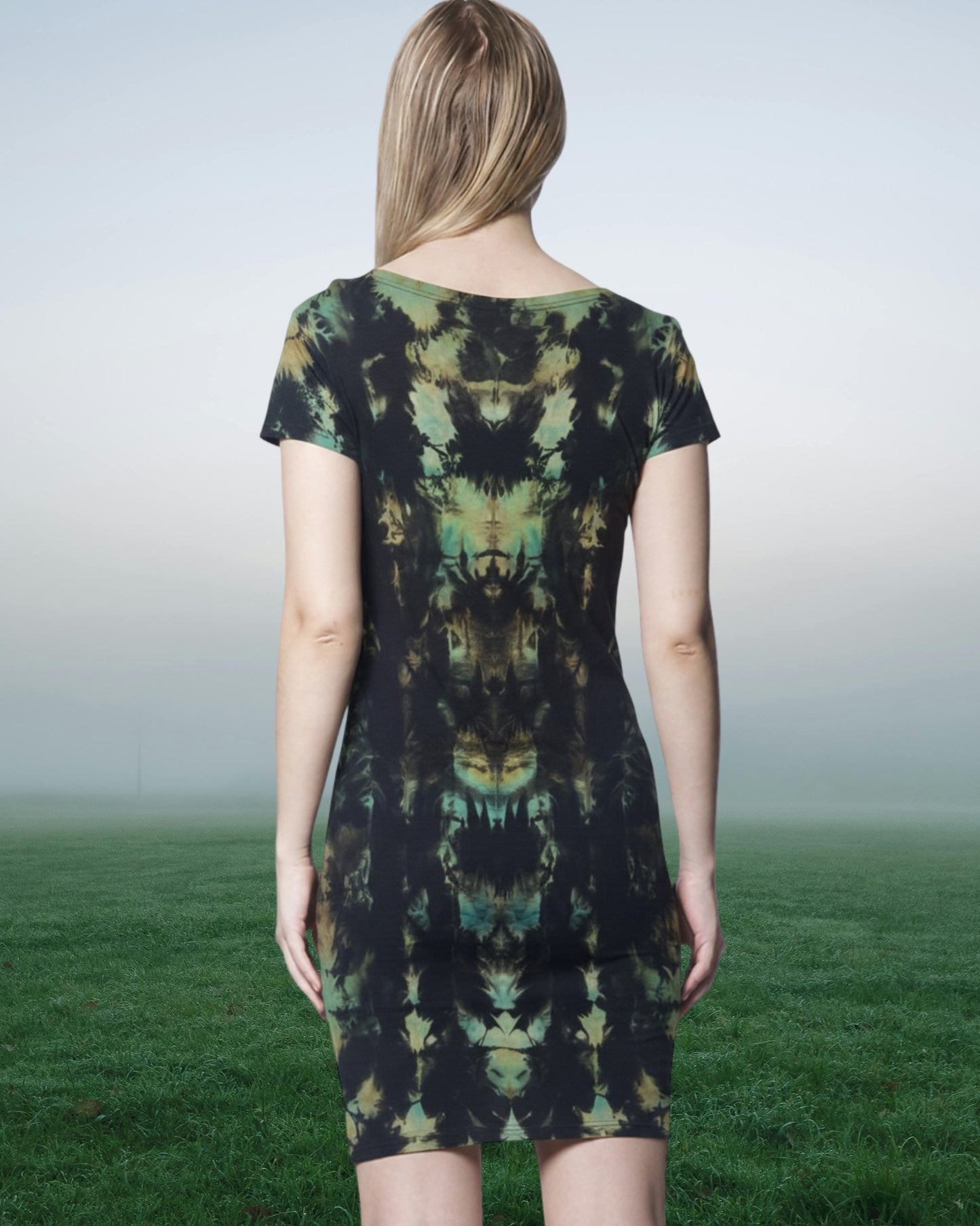 Reverse Dyed Bamboo Organic Tee Dress - Green Faerie - L