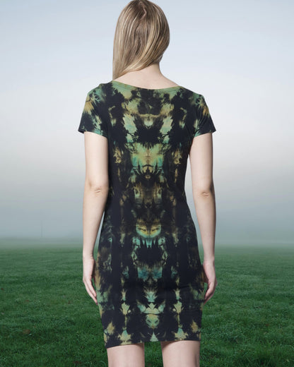 Reverse Dyed Bamboo Organic Tee Dress - Green Faerie - L