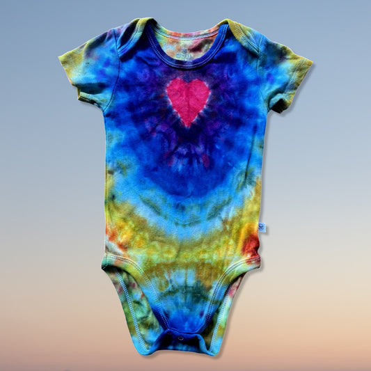 tie dye baby onsier rainbow heart 12 months